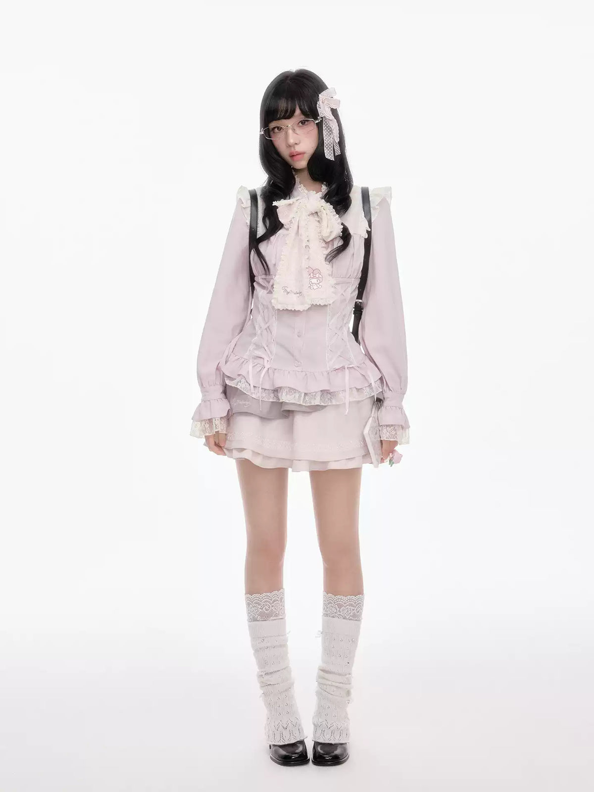 “Melody Mark!” Pink Shirt + Tiered Skirt + Bloomers Set