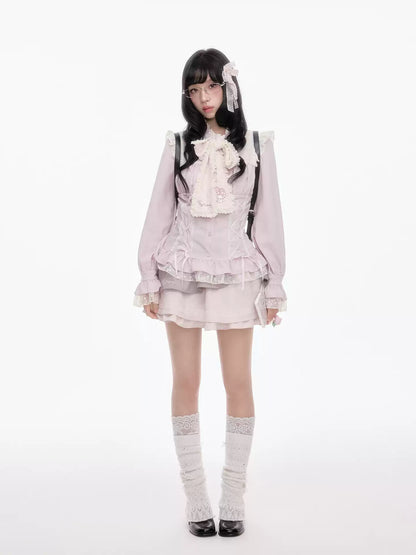 “Melody Mark!” Pink Shirt + Tiered Skirt + Bloomers Set