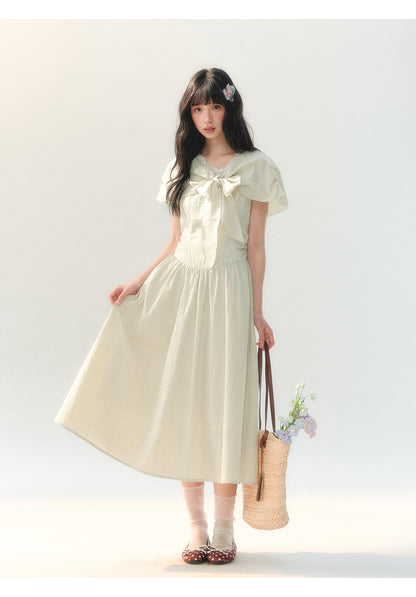 [CAN] "Willow Ribbon" Sage Green Cape Tie-Waist Midi Dress