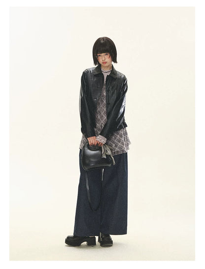 "Lazy Weekend" Deep Blue Ruched Wide Leg Jeans