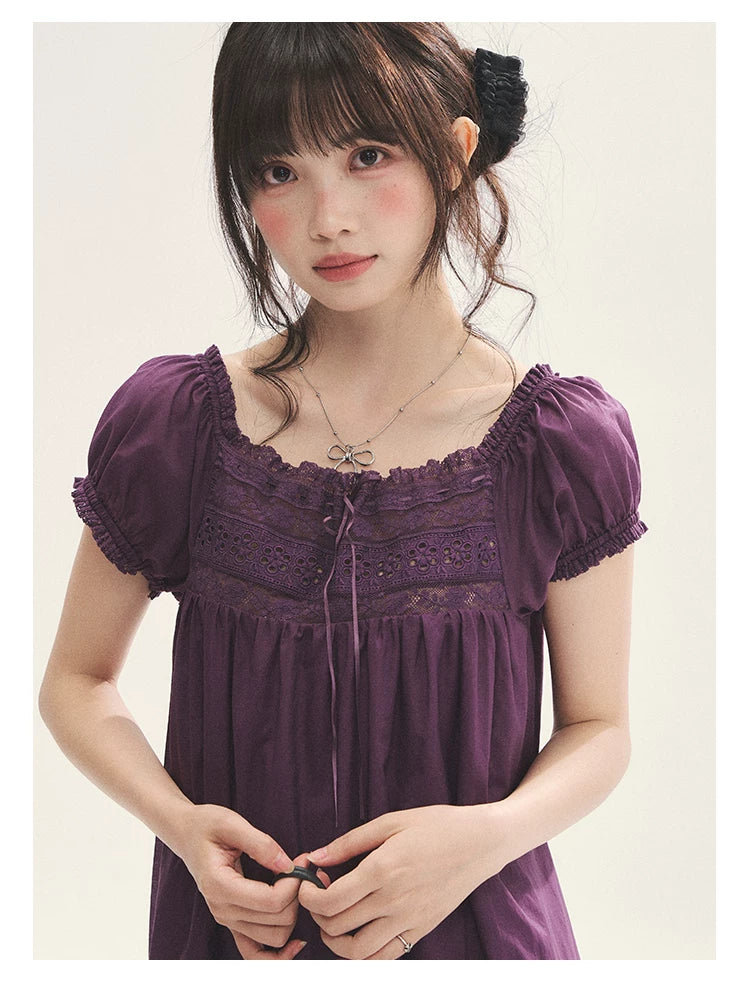 "Berry Breeze" Grape Purple Lace Square Neck Dress