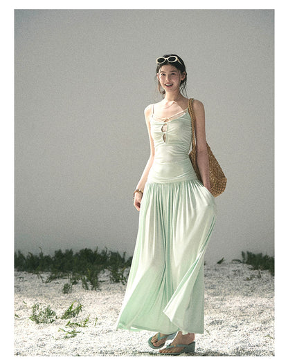 “Mint Afterglow” Jade Green Twist Cutout Top & Maxi Skirt