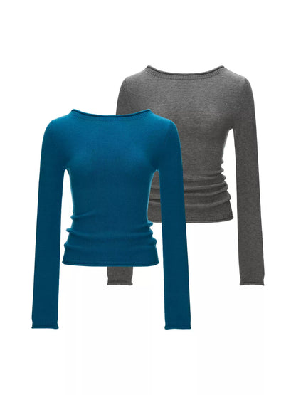 MAMC - Vintage Fitted Long-Sleeve Knit Top (Blue / Gray)