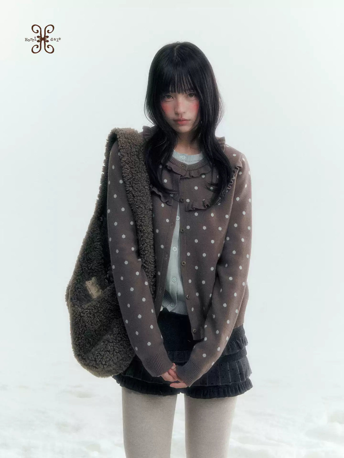 Dark Taupe Brown Polka Dot Layered Knit Sweater