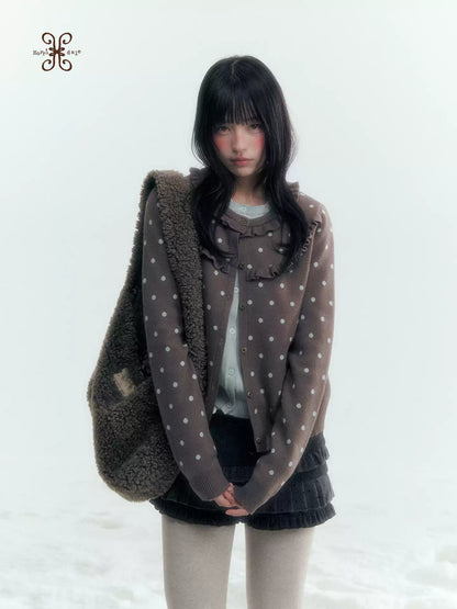 Dark Taupe Brown Polka Dot Layered Knit Sweater