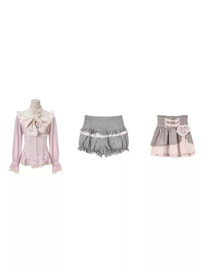 “Melody Mark!” Pink Shirt + Tiered Skirt + Bloomers Set