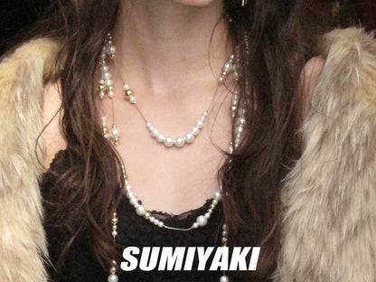 Vintage Key & Pearl Layered Long Necklace – Luxury Water Drop Charm Statement Necklace for Women