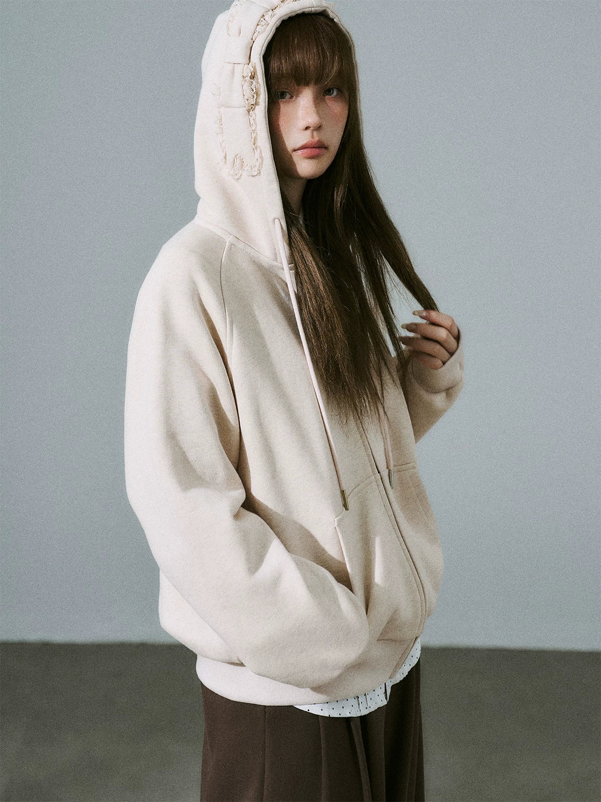 LOST FOREST - Petal Pink Bow Hooded Cardigan