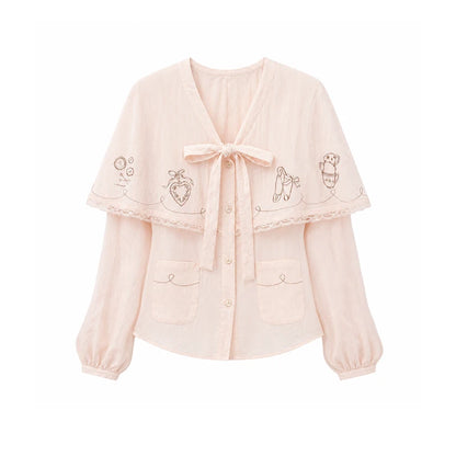 DAILY ARTIST - “Soft Pink Notes” Pink Vintage Tencel Lace Cape Blouse