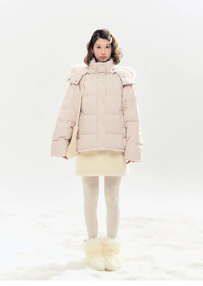 "Blush Cloud Haven" Misty Pink 2-Way Detachable Sleeve Down Jacket & Vest