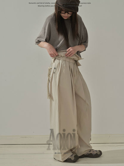 "Quiet Flow" Wide Leg Trousers (Khaki / Charcoal Gray)