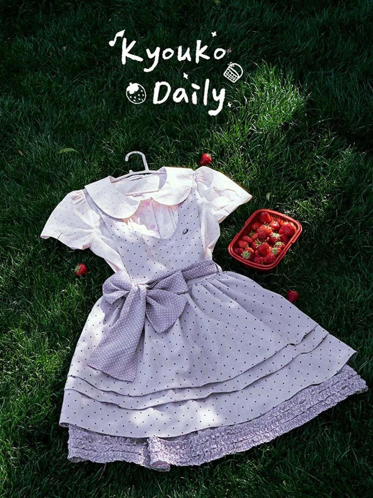 Vintage Japanese-Style Detachable 2-Way Pinafore Dress & Blouse Set