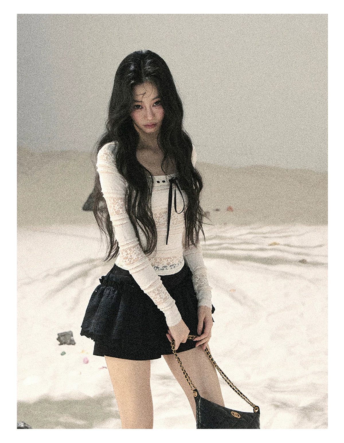 "Summer Shimmer Reverie" Creamy Oat White Lace Cutout Cardigan & Camisole Set 5864536513