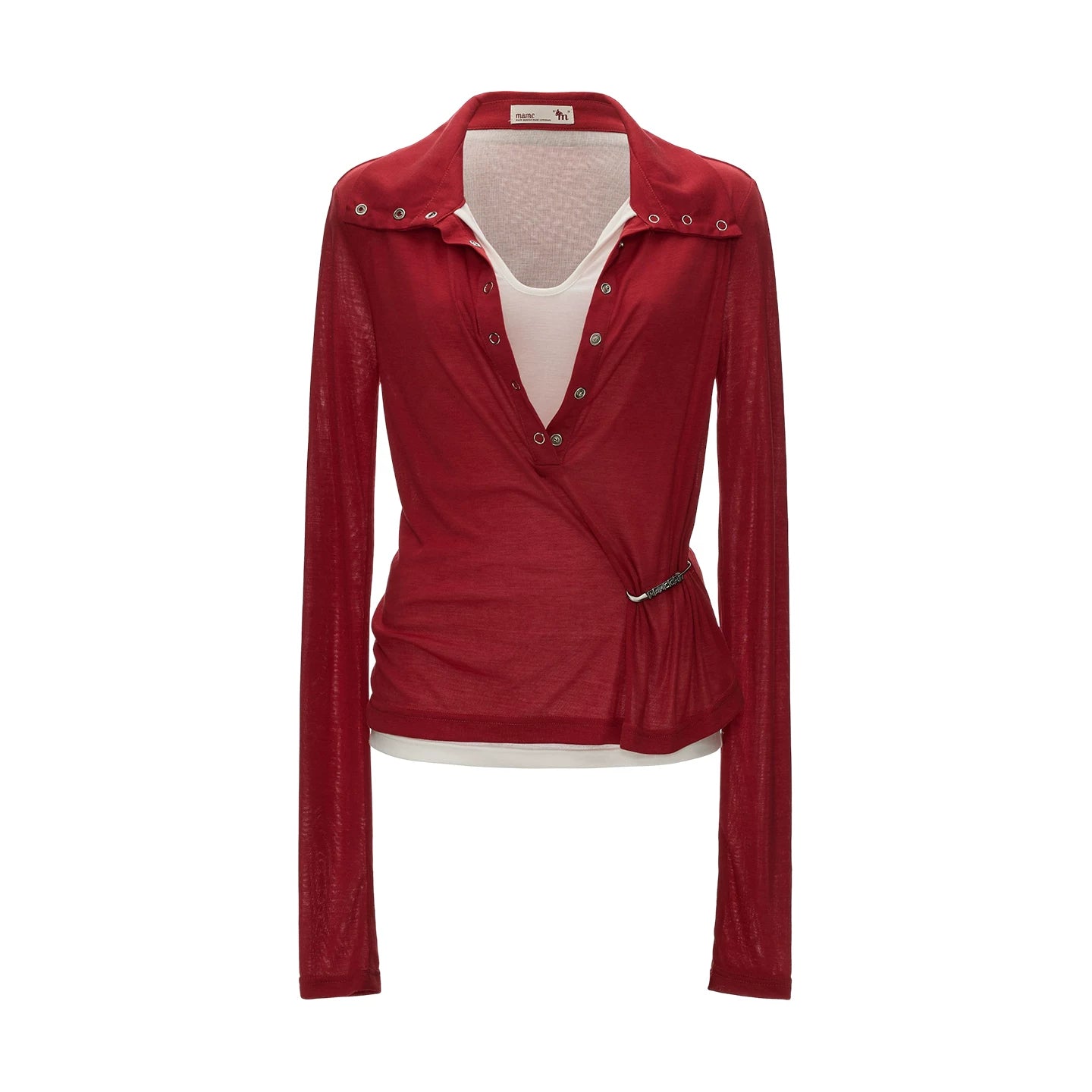 Layered Deep V Polo Long Sleeve Top (Purple/ Red/ Black)