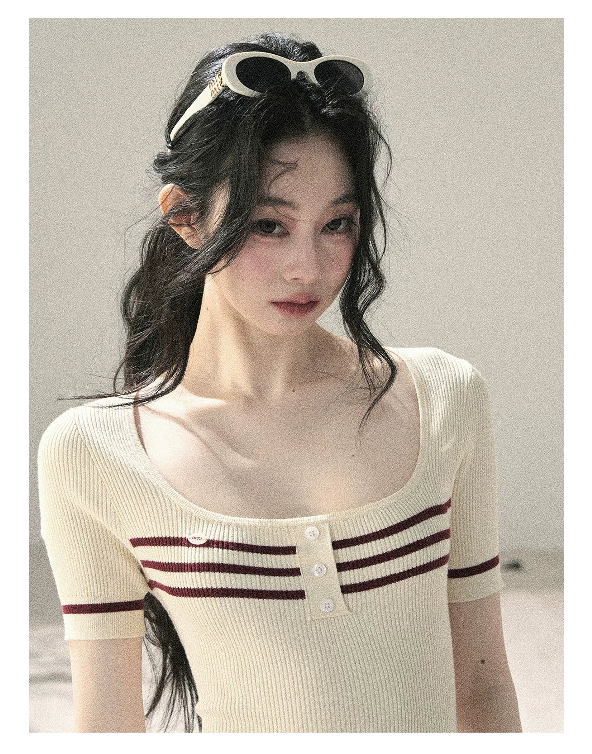 "First Date" Ivory Square Neck Knit Pleated Mini Dress