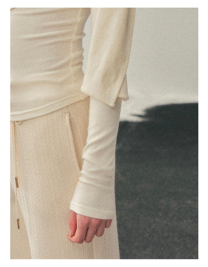 181225 “She Is Lighter Than the Wind” Streamer-Neck Top - Milky Apricot White