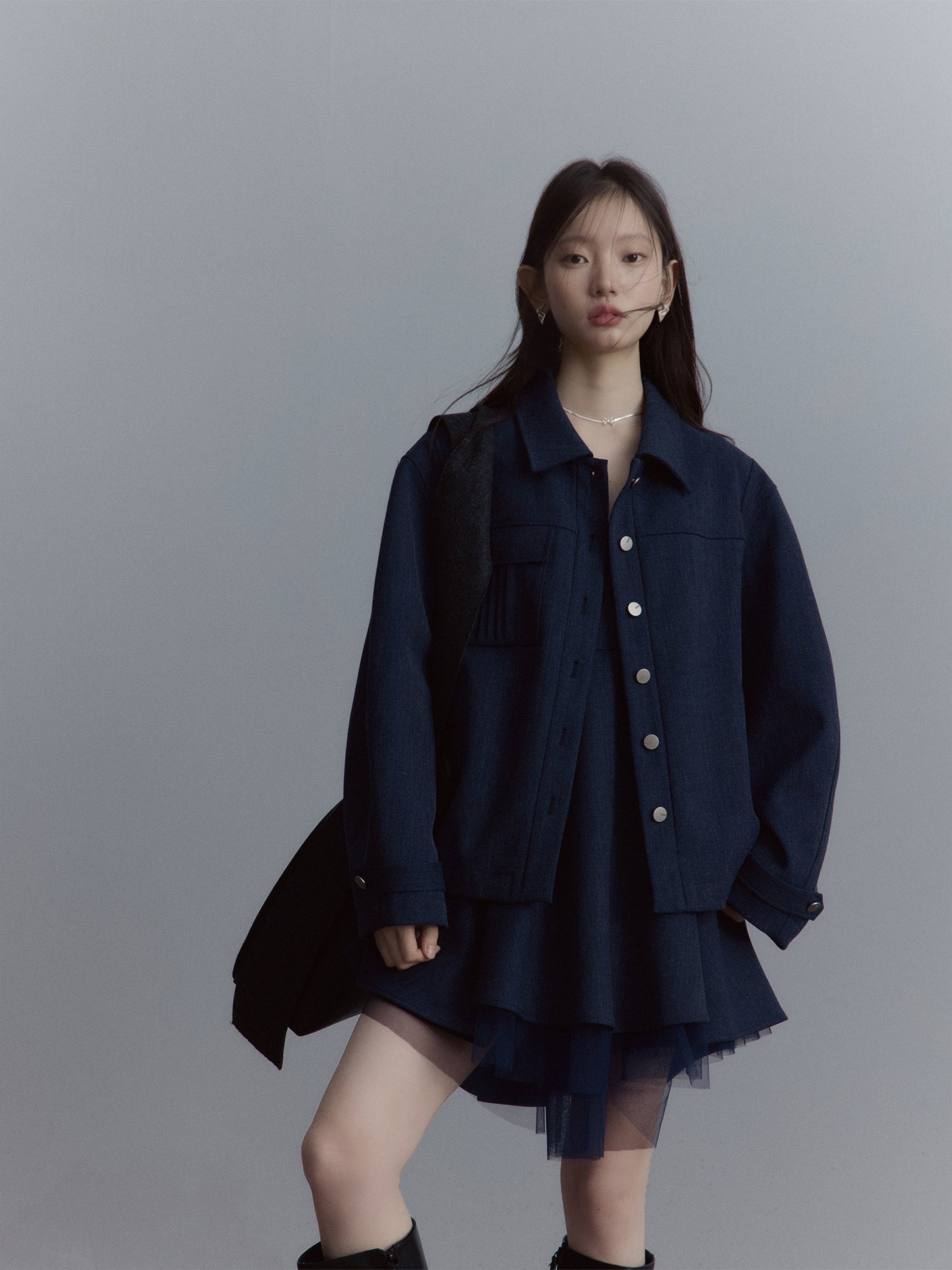 FUSSED Rebel Heiress Deconstructed Wool Jacket – Midnight Blue FOF-25AW192a
