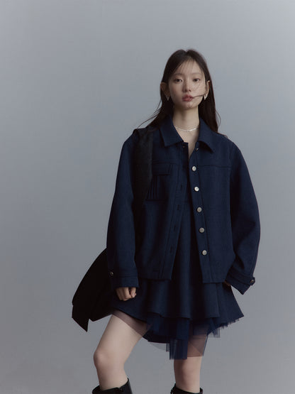 FUSSED Rebel Heiress Deconstructed Wool Jacket – Midnight Blue FOF-25AW192a