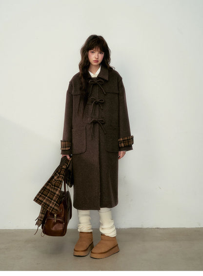 SunsetPark - Vintage Teddy Bear Bow Toggle Wool Coat (Blush Pink / Brown Bear)