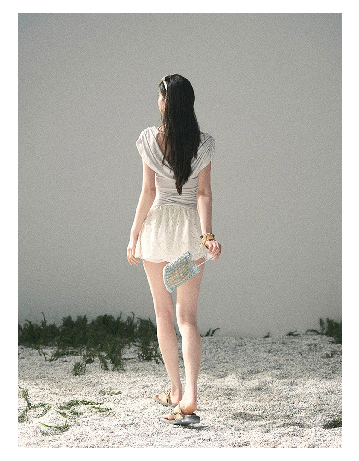 “When the Wind Stole Moonlight” Moonstone Draped Off-Shoulder Top