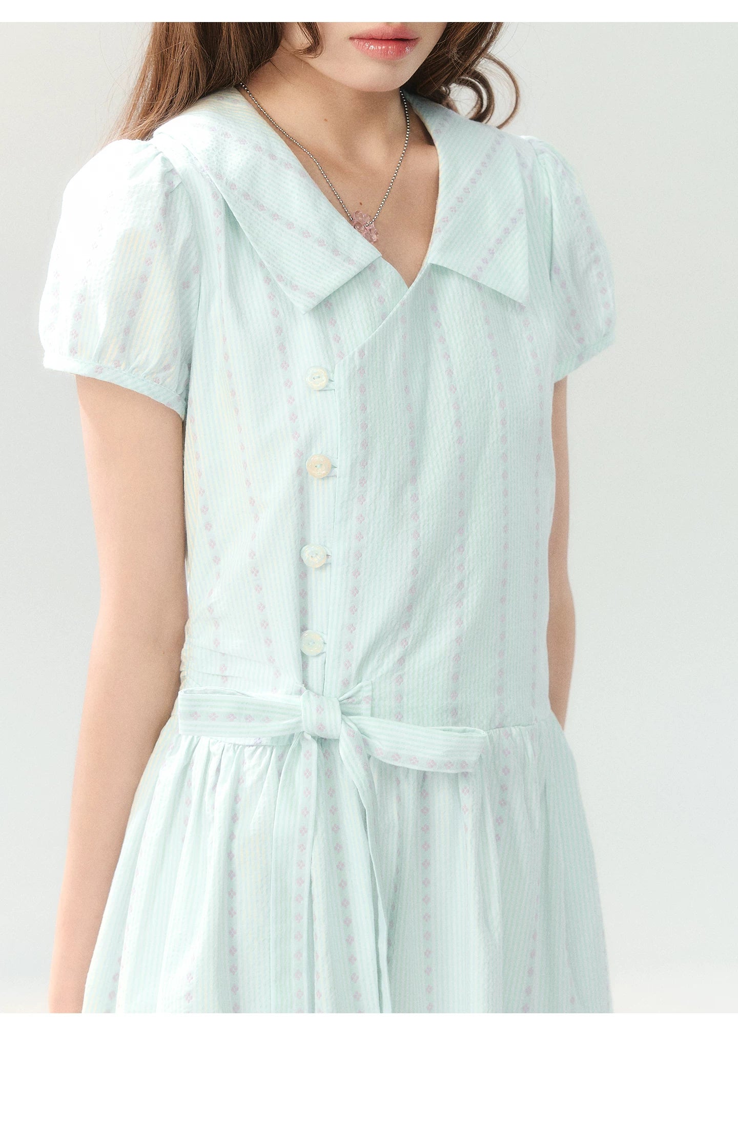 "Early Summer Letter" Blue Stripe Bow-Tie Wrap Dress PP2026211