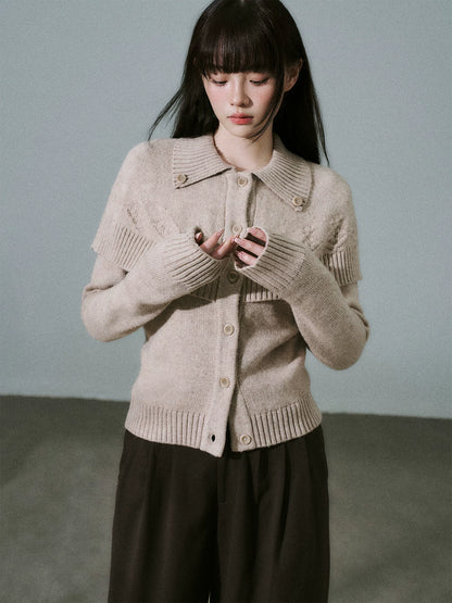 LOST FOREST - Mixed Beige Coffee Cashmere-Wool Cape Cardigan Sweater