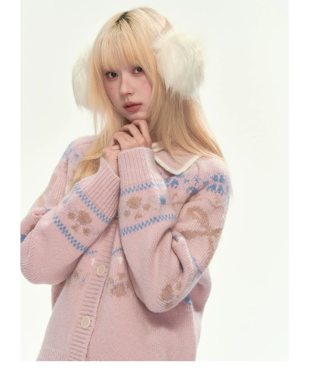 [CAN] Puppy Fair Isle Knit Sweater & Skirt Set (Gray / Pink)