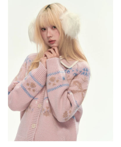 [CAN] Puppy Fair Isle Knit Sweater & Skirt Set (Gray / Pink)