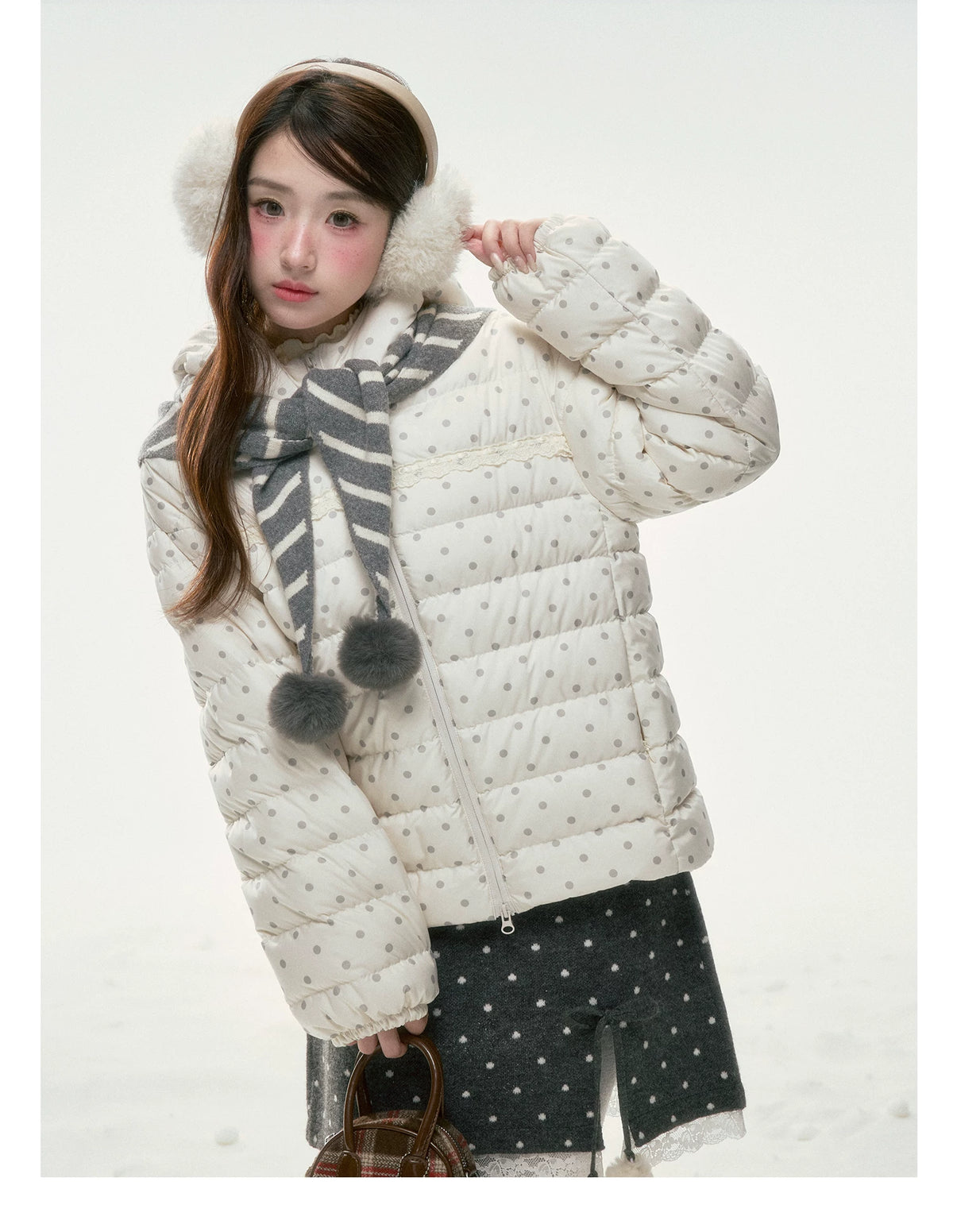 BIBIBENCY - White Polka Dot 90% Duck Down Puffer Jacket
