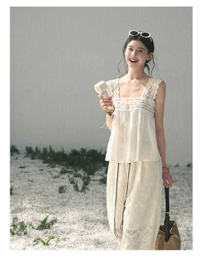 “Summer Light Through Veil” Ivory Lace Babydoll Blouse