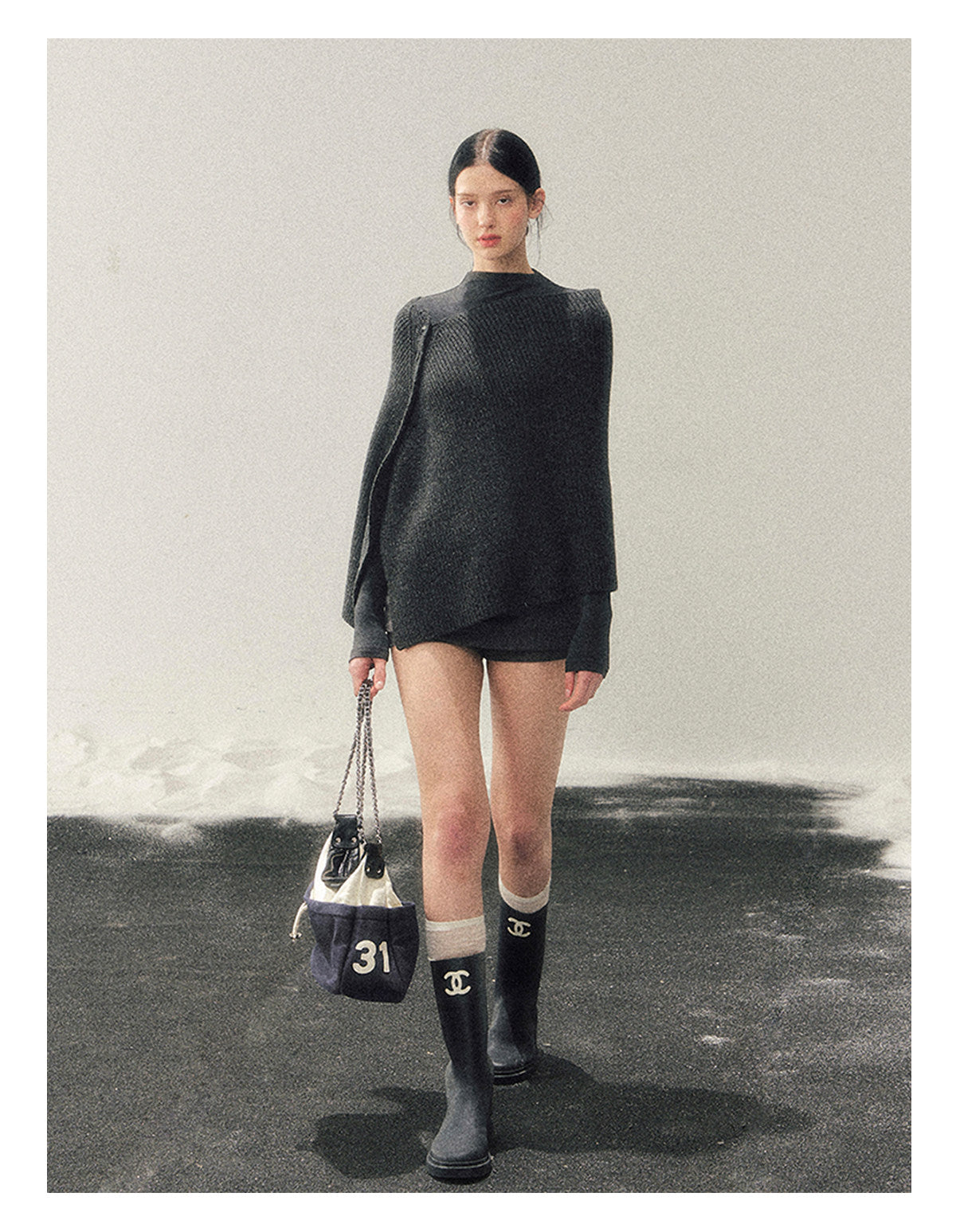 少也眼 “Dusk Finds Its Way Home” Korean Lazy Knit Shawl Two-Piece Set