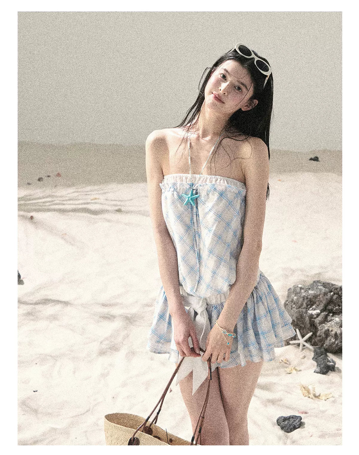 "Breeze Upon the Waves" Ice Crystal Blue Off-Shoulder Diamond Quilted Mini Dress