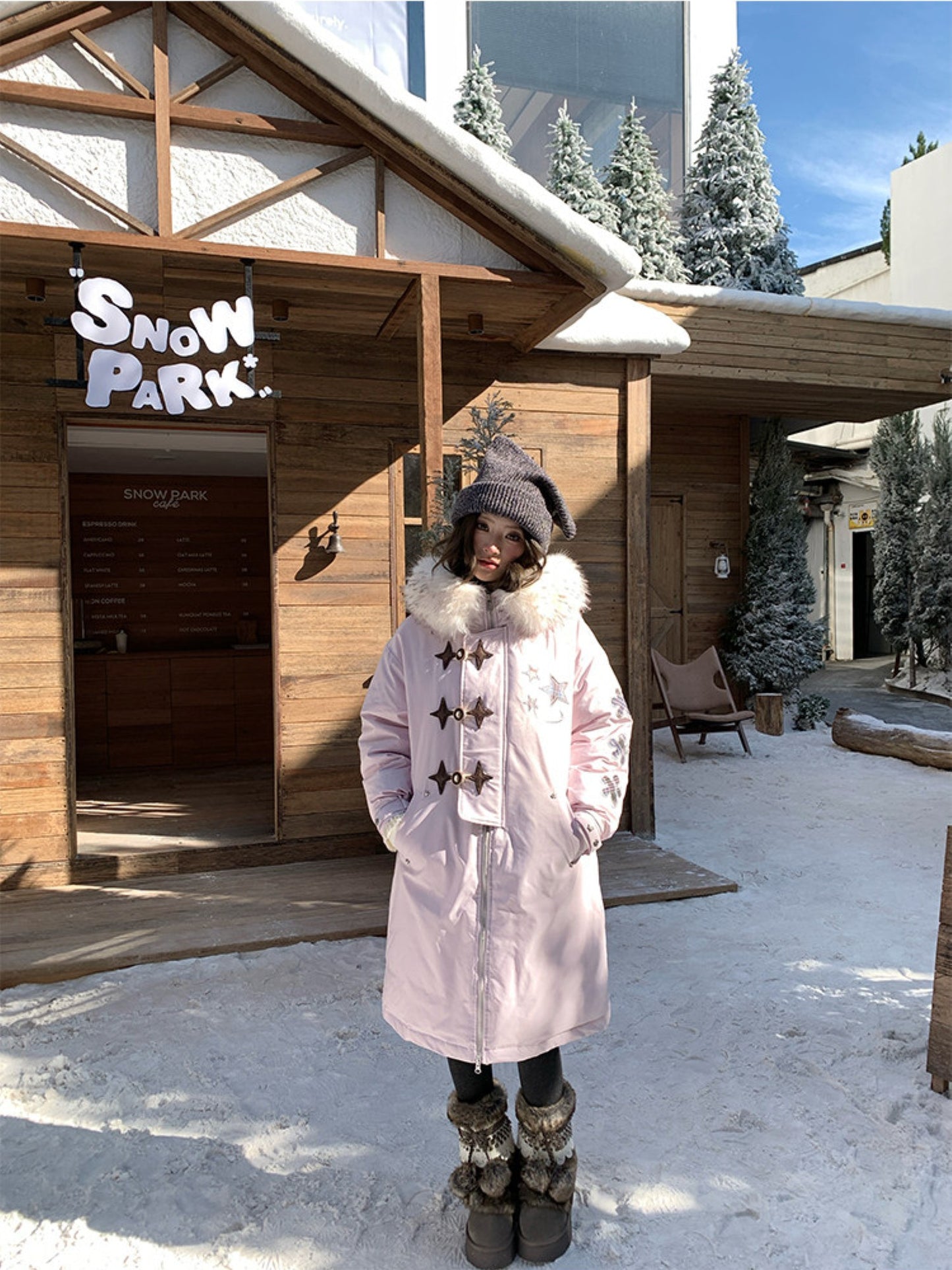阮阮自制 - Starlight Dream Lilac Star-Trim Duck Down Coat