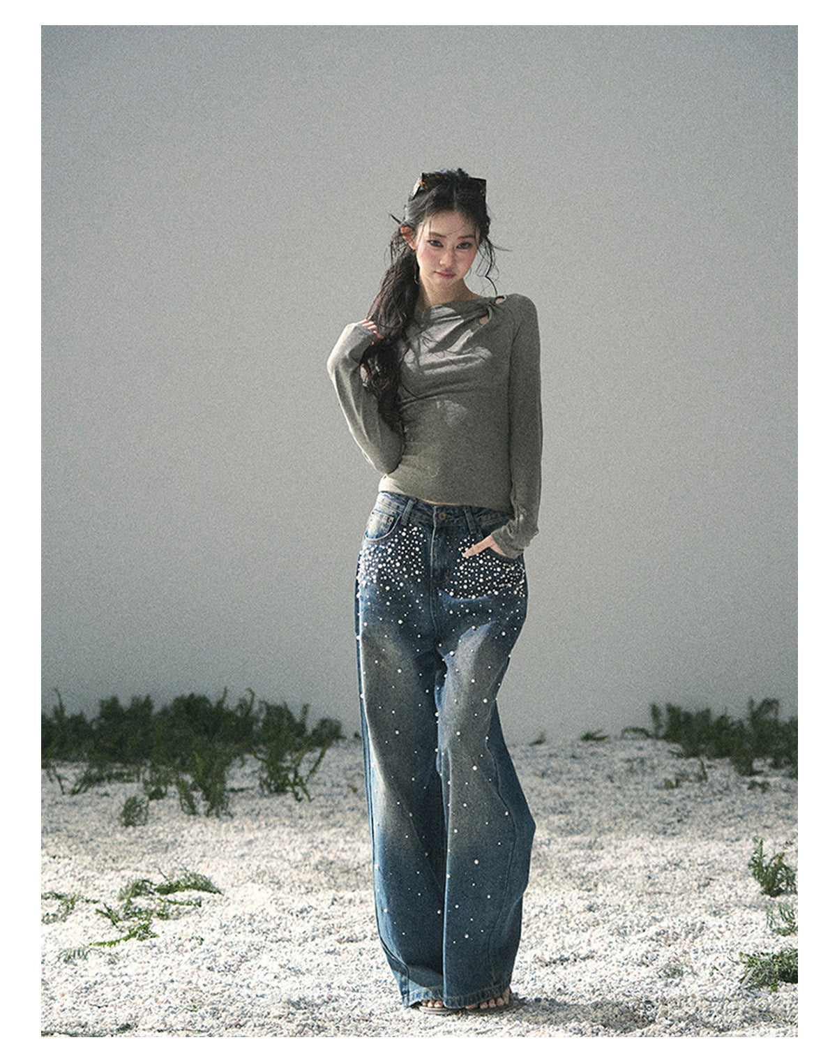 “Silent Verse” Ash Gray Asymmetrical Twist Top