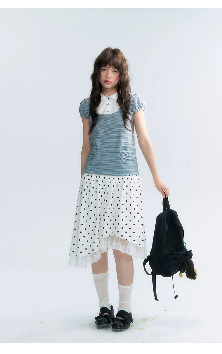 "Polka Poetry" Black & White Polka Dot Asymmetrical Cotton Skirt