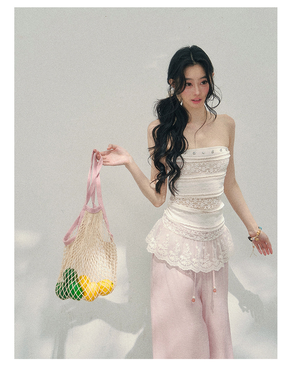 “Misty Muse” Sheer Lace Trim Tube Top Tee