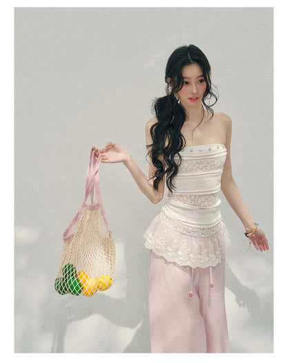 “Misty Muse” Sheer Lace Trim Tube Top Tee
