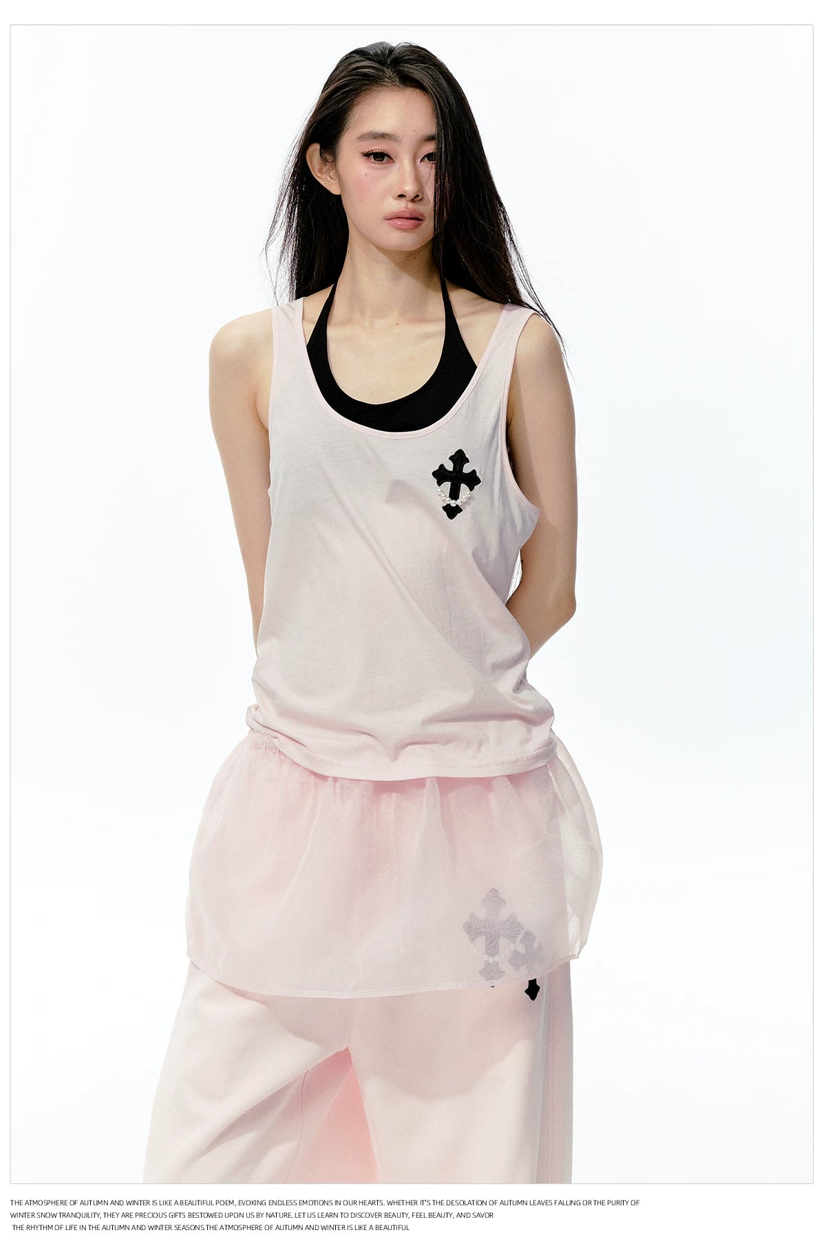 JN's DESIGN - Pink Layered Tank Top & Tulle-Overlay Sweatpants Set