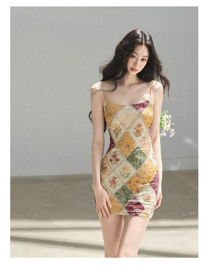 "In Her Lingering Gaze" Van Dyke Brown Floral Cami Bodycon Mini Dress