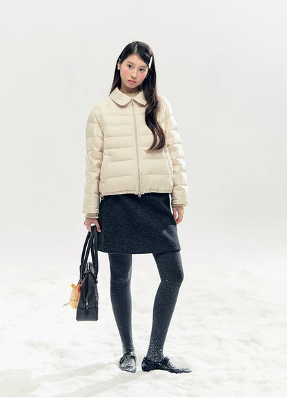 "Lily of the Valley Keepsake" Cropped Down Puffer Jacket (Pearl Beige/ Cloud Blue)