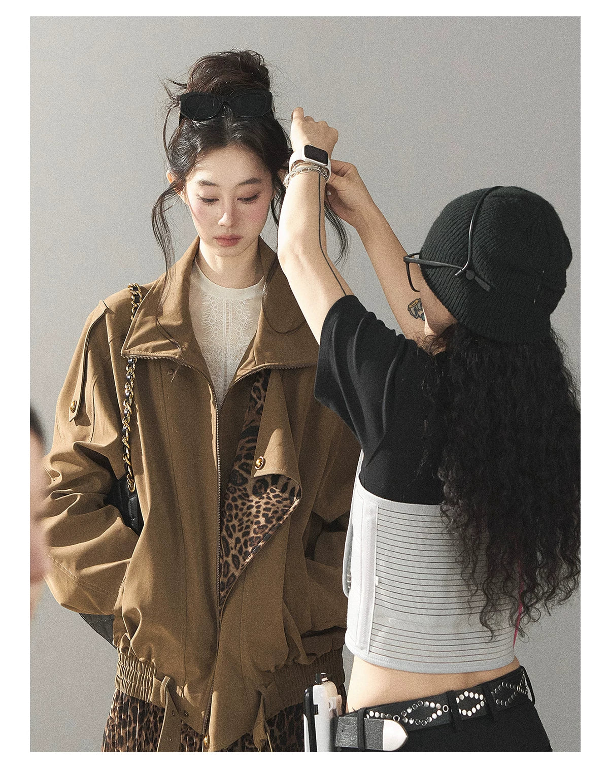 AOMALM - “Acorn & Fallen Leaves” Korean Leopard Print Chestnut Brown Faux Suede Jacket