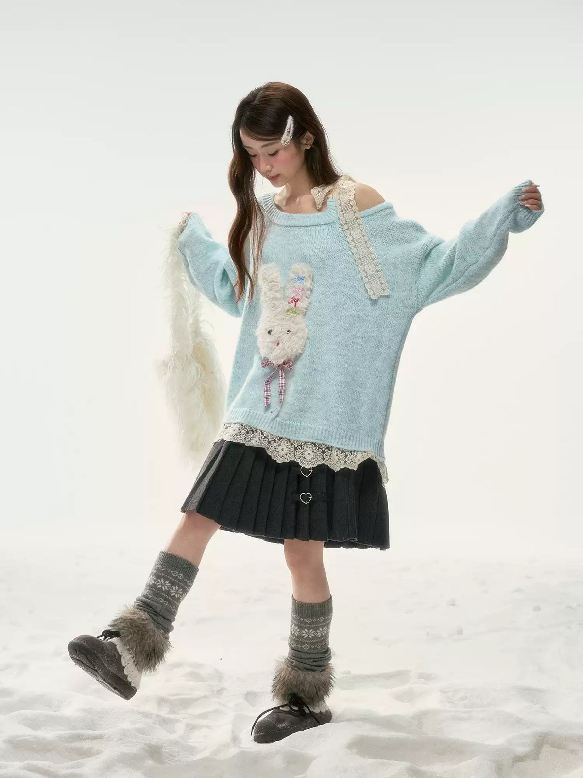 BIBIBENCY - Light Blue Bunny Alpaca-Blend Sweater