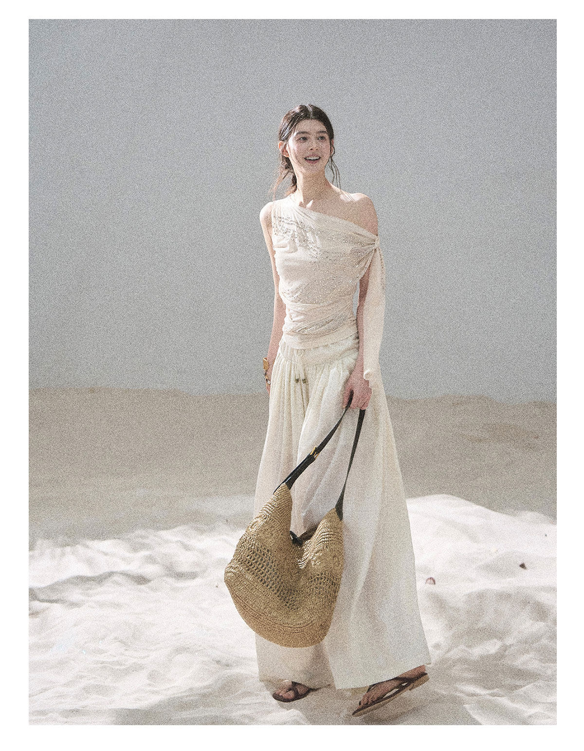 “Frosted Kiss” Milk Tea Tailored Wide-Leg Pants