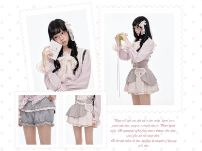 “Melody Mark!” Pink Shirt + Tiered Skirt + Bloomers Set