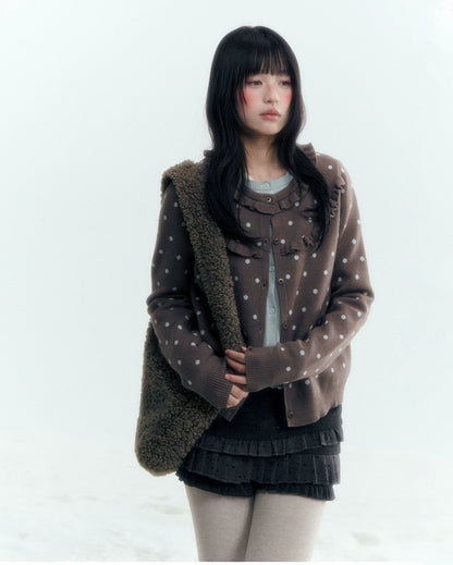 Dark Taupe Brown Polka Dot Layered Knit Sweater