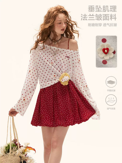 "Soft Polka Mood" Sheer Polka Dot Cover-Up Top WE928