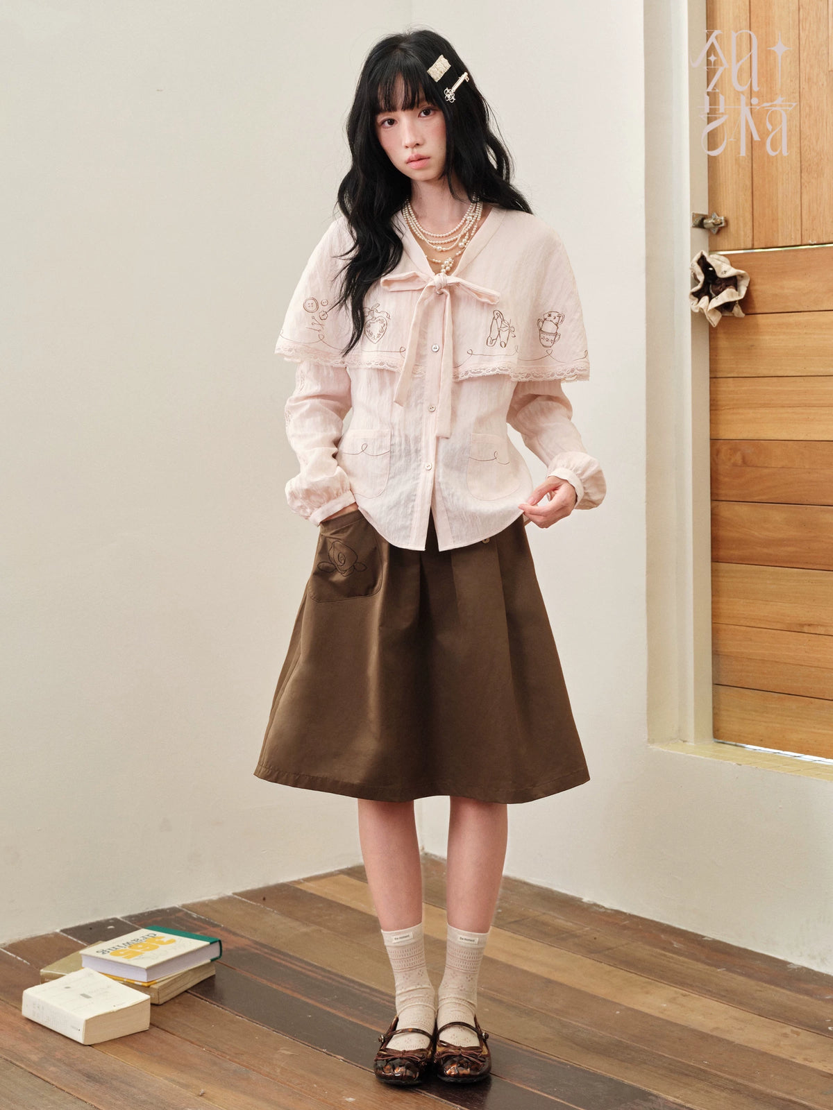 DAILY ARTIST - “Soft Pink Notes” Pink Vintage Tencel Lace Cape Blouse