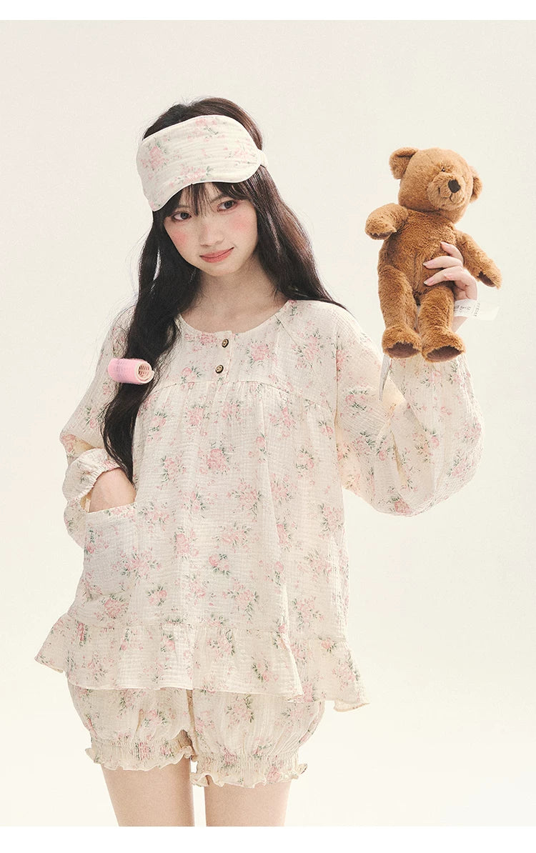 "Floral Journal" Cream Floral Pajama Collection (Free Eye Mask)