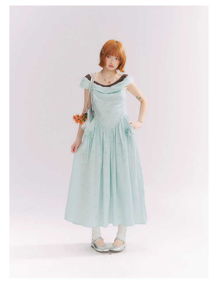“Heartfelt Rendezvous” Mint Green French Embroidered Cutout Dress