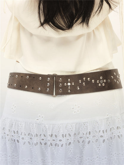 1P - “Crazy Over You” Studded Leather Wide Belt
